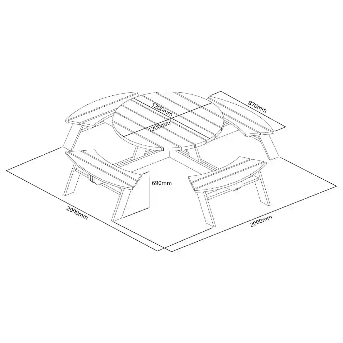 Rowlinson Round Wooden Picnic Table 6.5ft - Image 5
