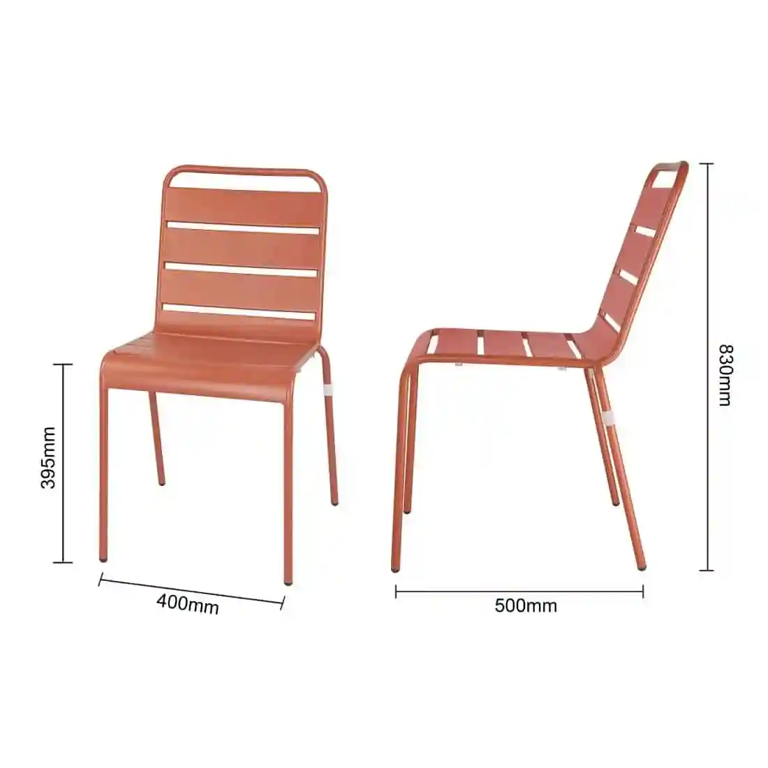 Bolero Terracotta Slatted Steel Side Chairs (Pack of 4) - Image 5