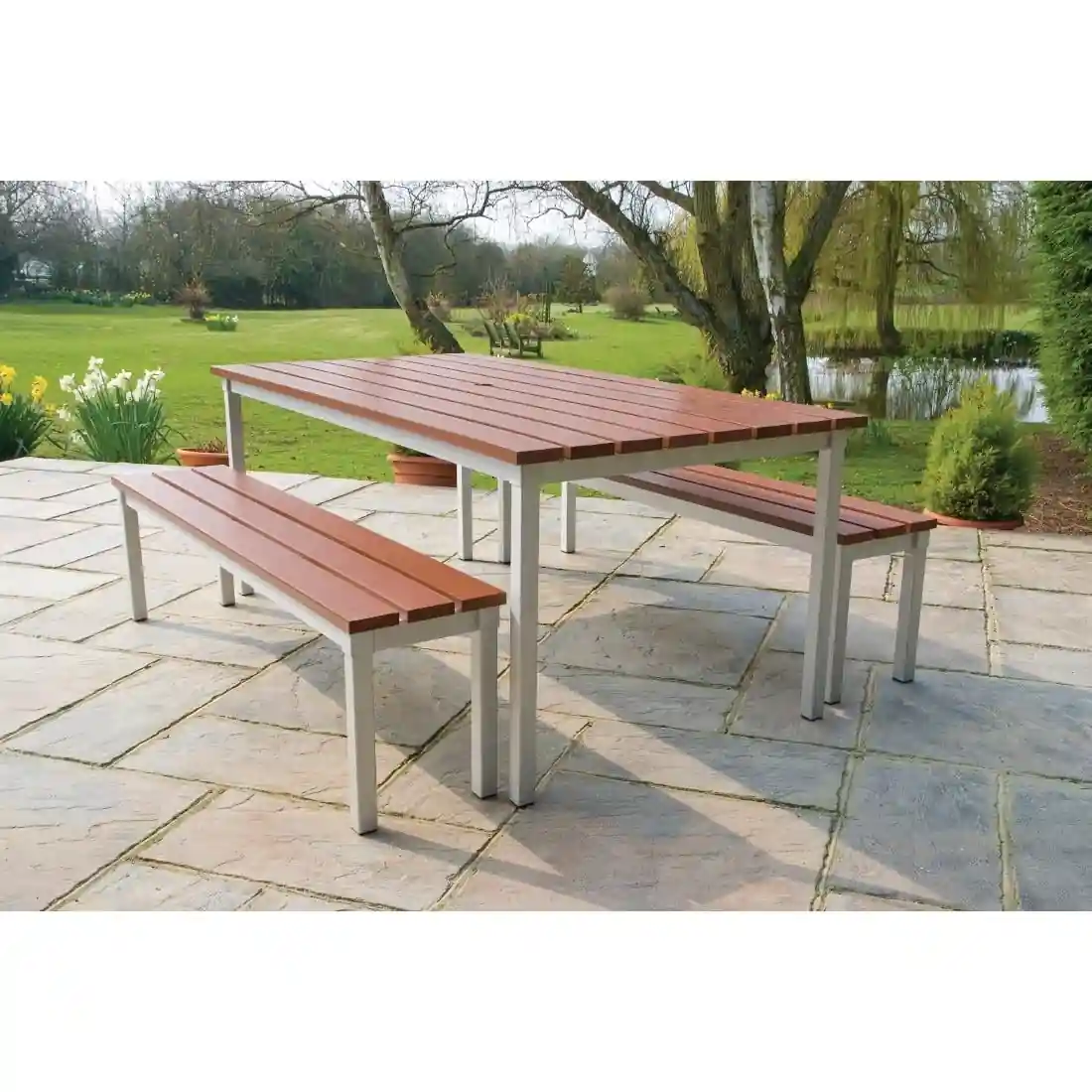 Enviro Outdoor Walnut Effect Faux Wood Table 1800mm - Image 4