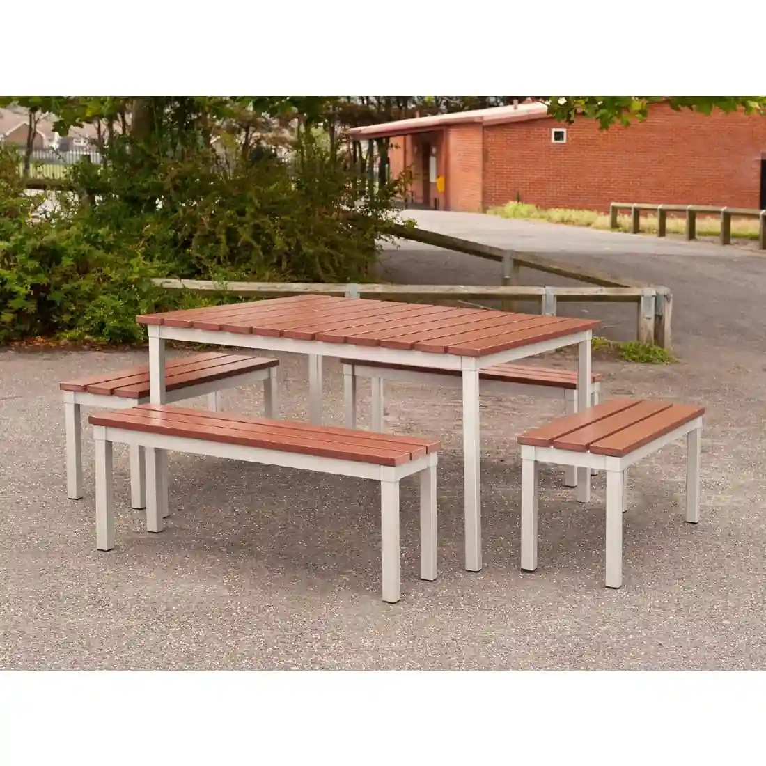 Enviro Square Outdoor Walnut Effect Faux Wood Table 1250mm - Image 5