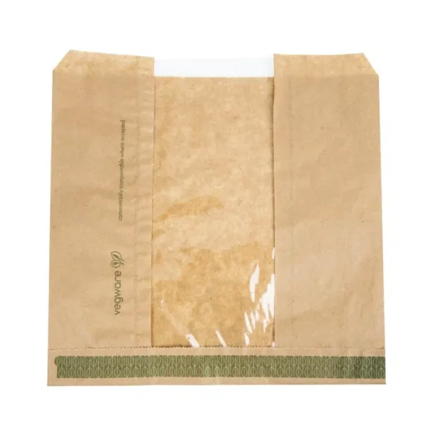 Vegware Compostable Kraft Sandwich Bags with NatureFlex Window Small (Pack of 1000) - Image 1