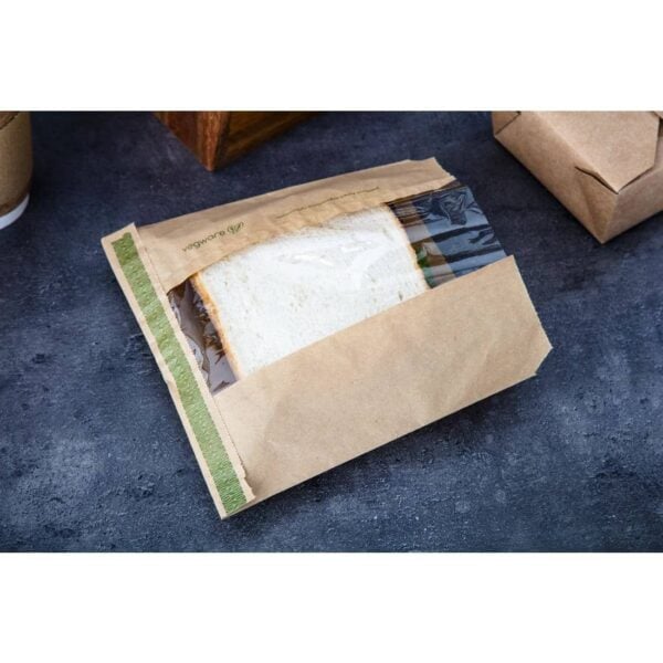 Vegware Compostable Kraft Sandwich Bags with NatureFlex Window Small (Pack of 1000) - Image 3