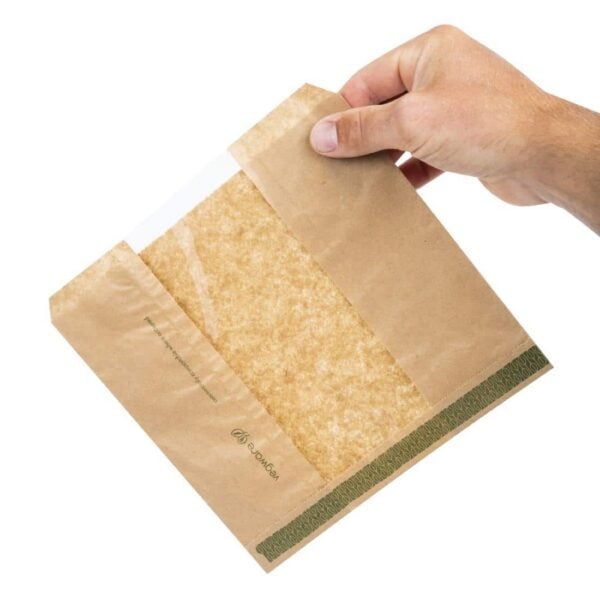 Vegware Compostable Kraft Sandwich Bags with NatureFlex Window Small (Pack of 1000) - Image 4