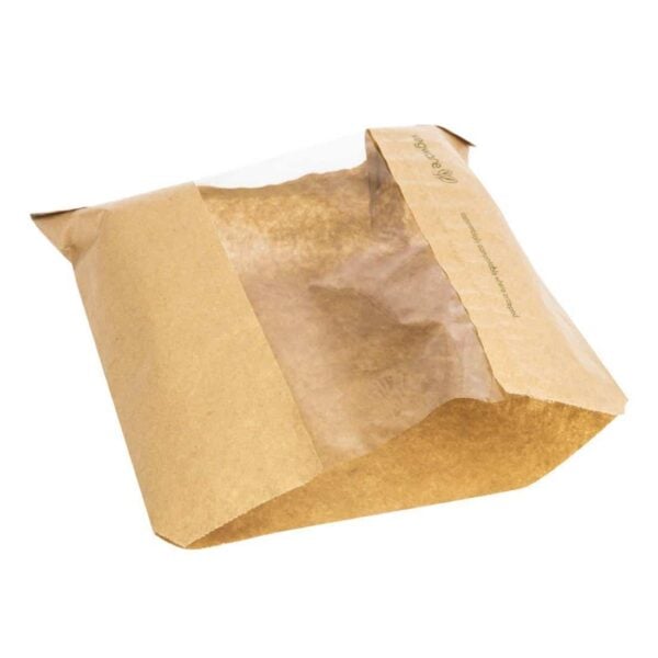 Vegware Compostable Kraft Sandwich Bags with NatureFlex Window Small (Pack of 1000) - Image 6