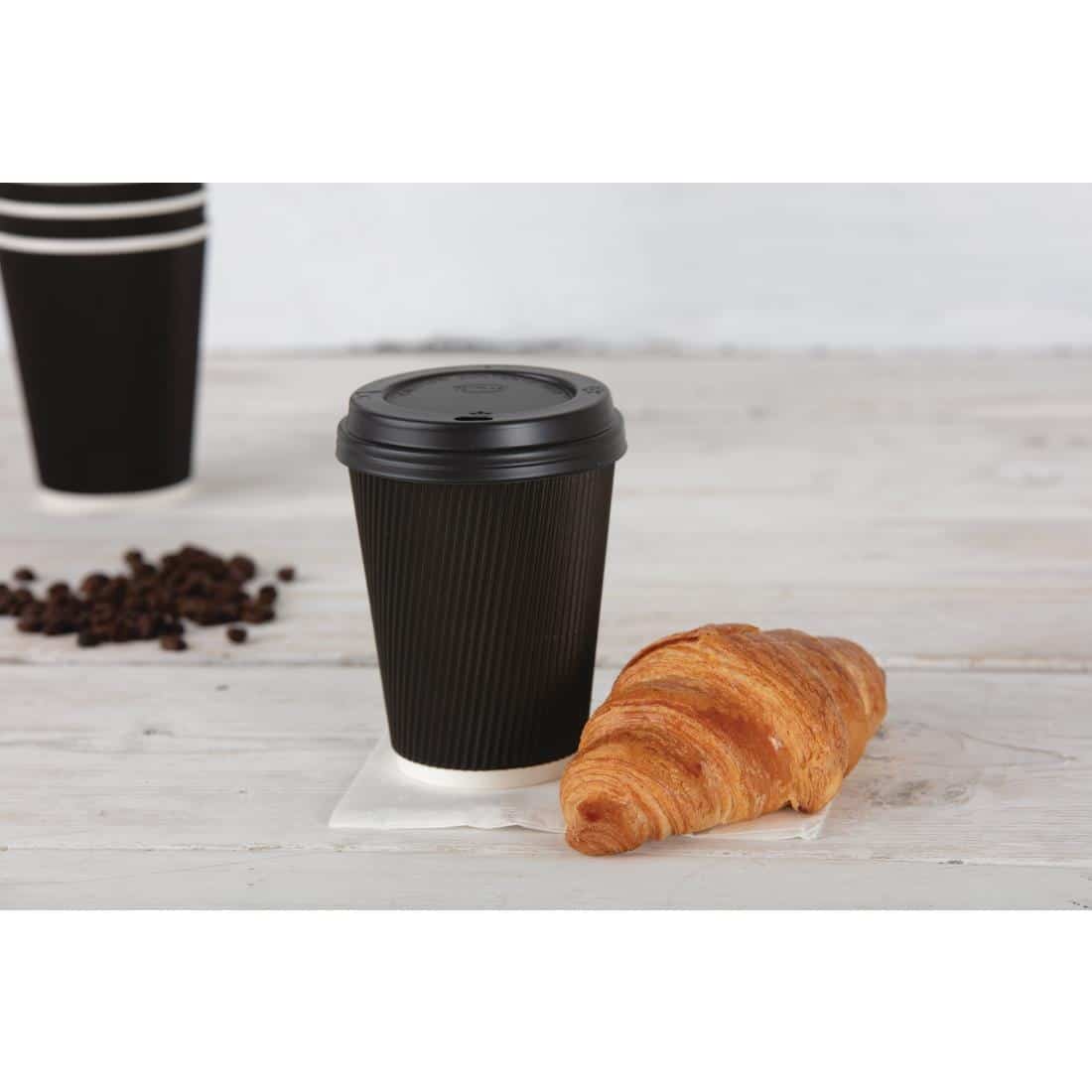 Fiesta Recyclable Coffee Cups Ripple Wall Black 225ml / 8oz (Pack of 25) - Image 5