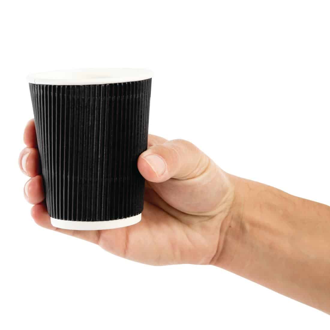 Fiesta Recyclable Coffee Cups Ripple Wall Black 225ml / 8oz (Pack of 25) - Image 6
