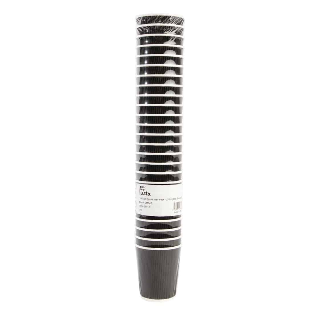 Fiesta Recyclable Coffee Cups Ripple Wall Black 225ml / 8oz (Pack of 25) - Image 7