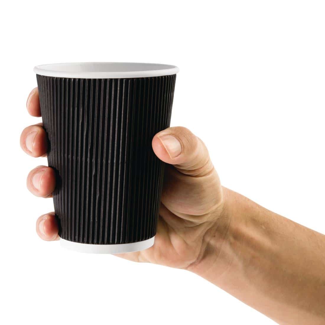 Fiesta Recyclable Coffee Cups Ripple Wall Black 340ml / 12oz (Pack of 25) - Image 4