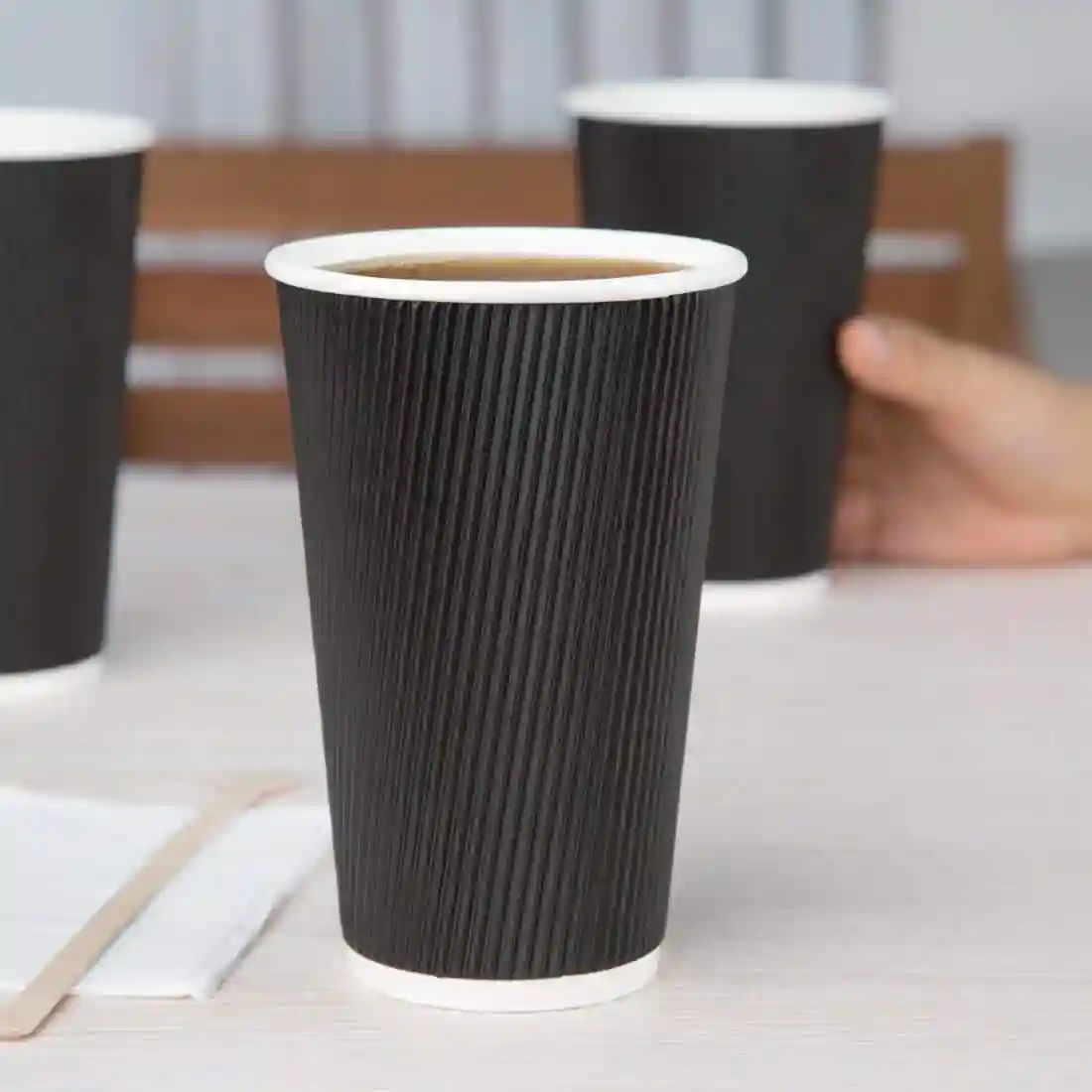 Fiesta Recyclable Ripple Wall Takeaway Coffee Cups Black 455ml / 16oz (Pack of 25) - Image 4