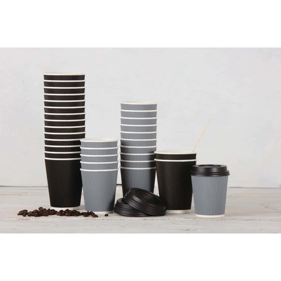Fiesta Recyclable Coffee Cups Ripple Wall Black 340ml / 12oz (Pack of 500) - Image 6