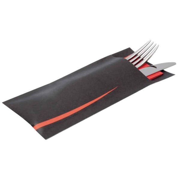 Europochette Bari Black Cutlery Pouch with Red Napkin - Image 3