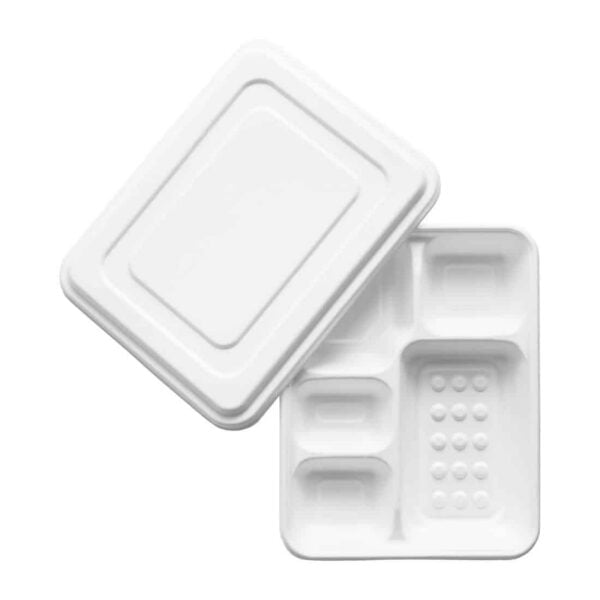 Vegware 5 Compartment Bagasse Meal Trays with Lid (Pack of 200) - Image 2