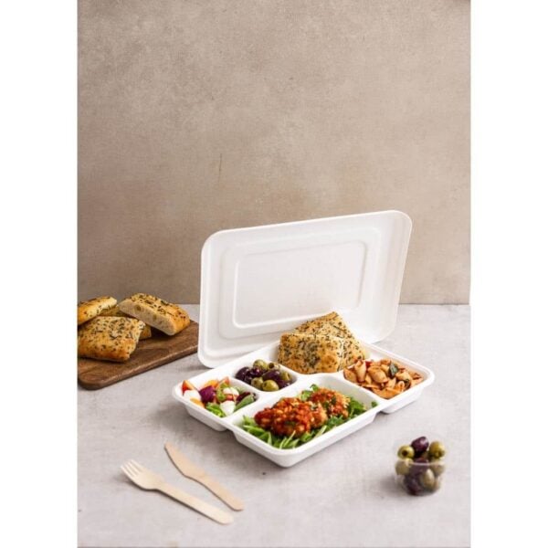 Vegware 5 Compartment Bagasse Meal Trays with Lid (Pack of 200) - Image 3