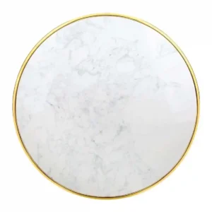 Bolero Round Marble Tabletop with Brass Effect Rim White 600mm