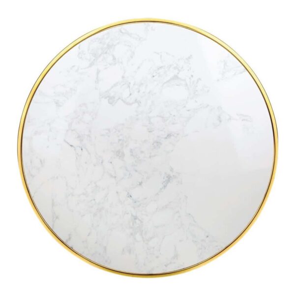 Bolero Round Marble Tabletop with Brass Effect Rim White 600mm - Image 1