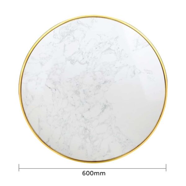 Bolero Round Marble Tabletop with Brass Effect Rim White 600mm - Image 5