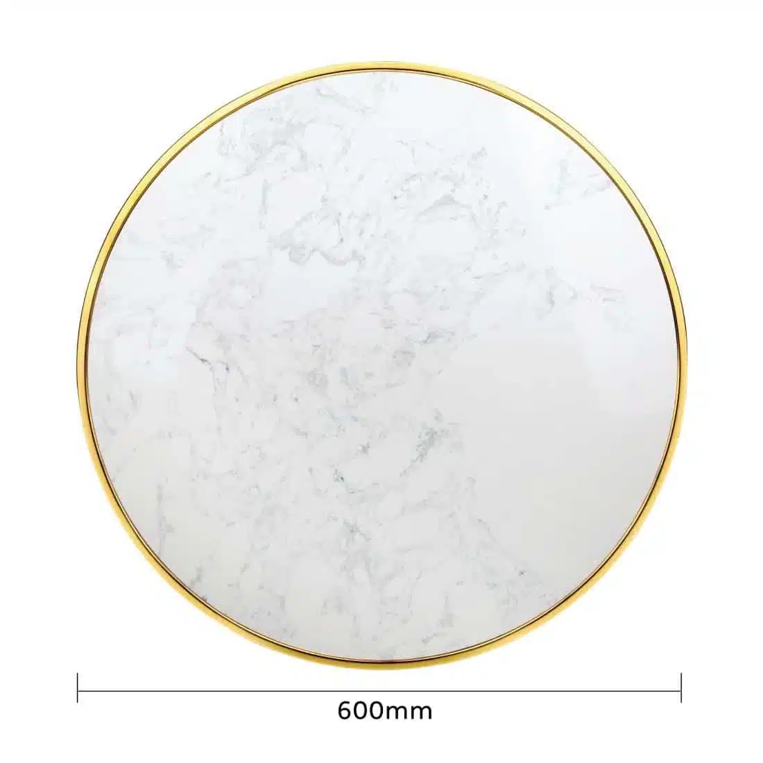 Bolero Round Marble Tabletop with Brass Effect Rim White 600mm - Image 5