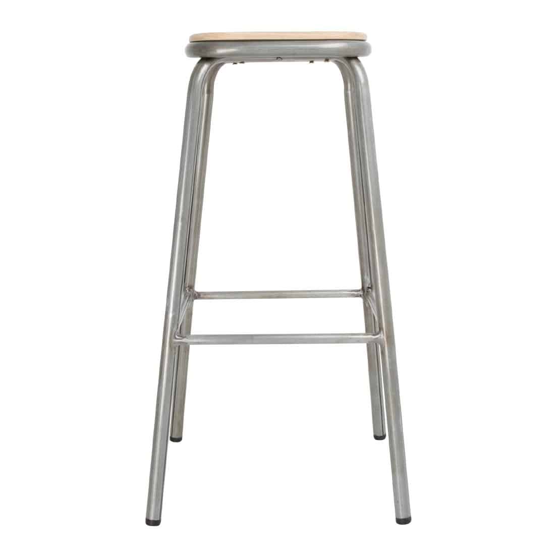 Bolero Galvanised Steel High Stools with Wooden Seatpad (Pack of 4) - Image 3