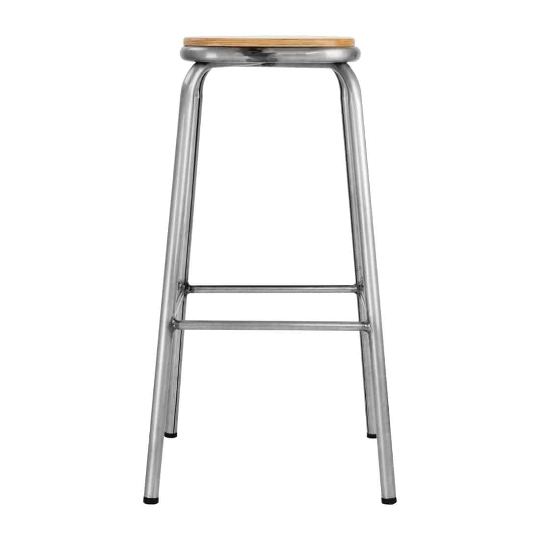 Bolero Galvanised Steel High Stools with Wooden Seatpad (Pack of 4) - Image 5