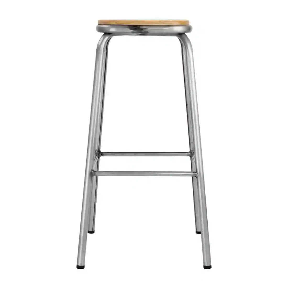Bolero Galvanised Steel High Stools with Wooden Seatpad (Pack of 4) - Image 4