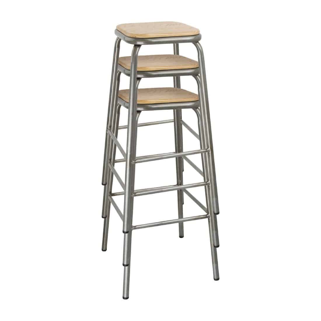Bolero Galvanised Steel High Stools with Wooden Seatpad (Pack of 4) - Image 8