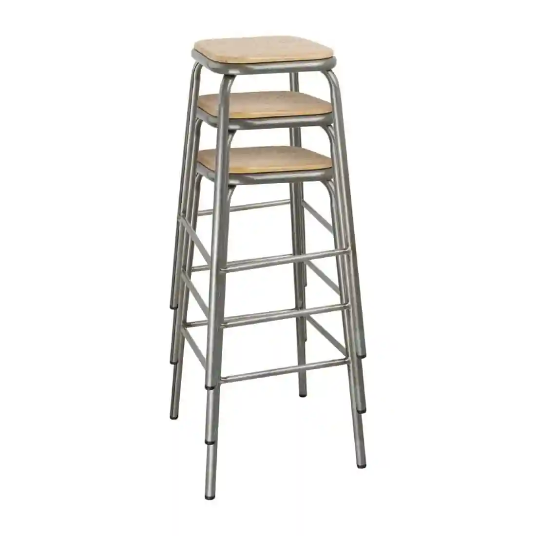 Bolero Galvanised Steel High Stools with Wooden Seatpad (Pack of 4) - Image 7