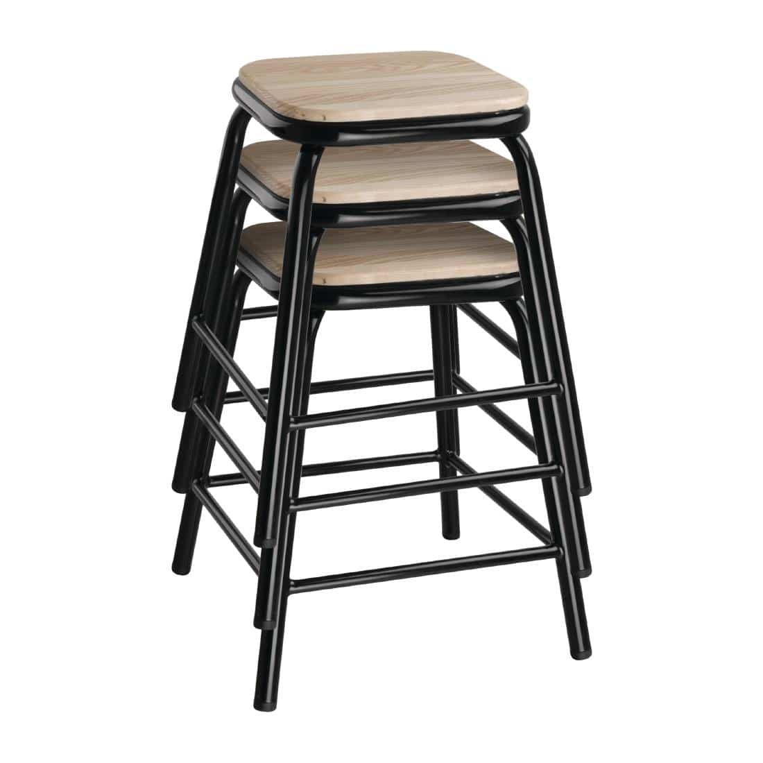 Bolero Cantina Low Stools with Wooden Seat Pad Black (Pack of 4) - Image 8