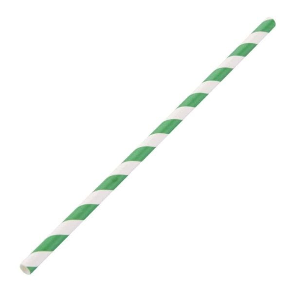 Fiesta Compostable Paper Straws Green Stripes (Pack of 250) - Image 2