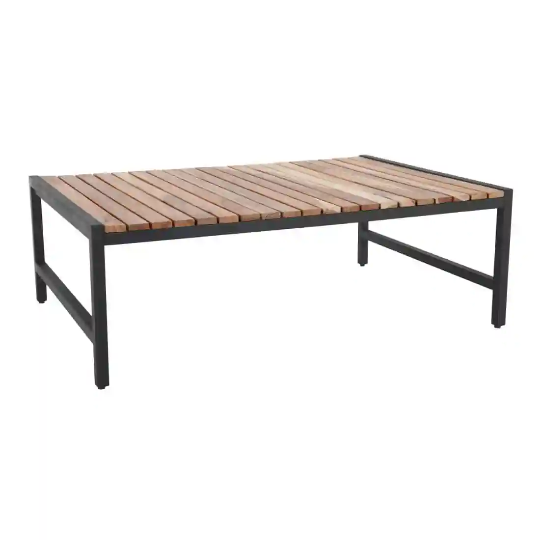 Bolero Steel and Acacia Low Coffee Table 1200x800mm - Image 1
