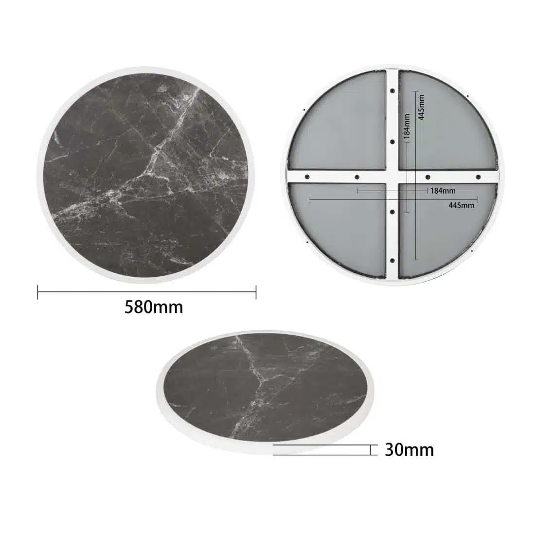 Bolero Fibre Glass Round Table Top Dark Granite Effect 580mm - Image 4