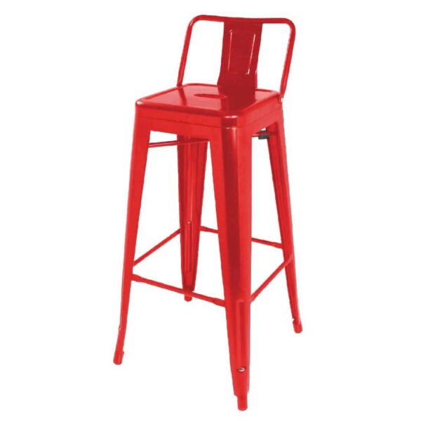 Bolero Bistro Steel High Stool With Backrest Red (Pack of 4) - Image 1