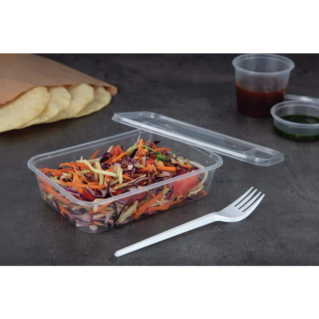 Fiesta Recyclable Plastic Microwavable Containers with Lid Small 500ml (Pack of 250) - Image 7