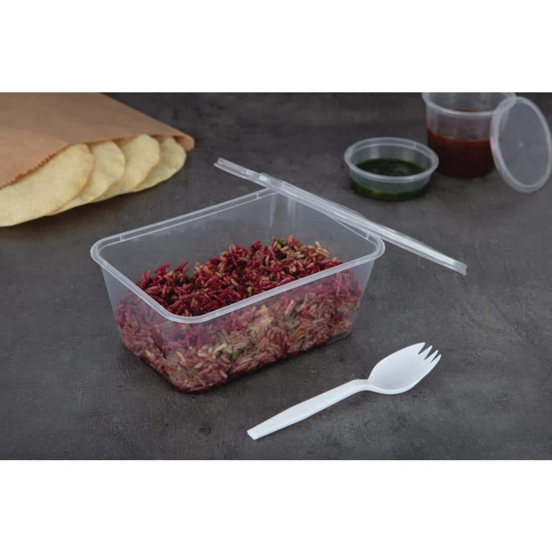 Fiesta Recyclable Plastic Microwavable Containers with Lid Large 1000ml (Pack of 250) - Image 5