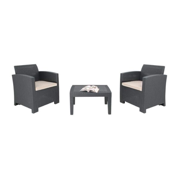 Bolero PP Armchair and Table Wicker Set Grey - Image 2