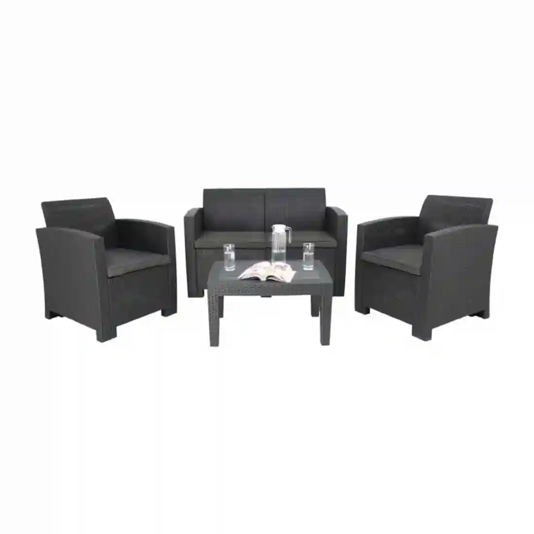 Bolero PP Armchair and Table Wicker Set Grey - Image 6