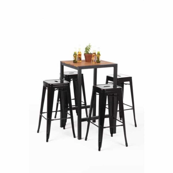 Bolero Square Steel and Acacia Bar Table 600mm - Image 10