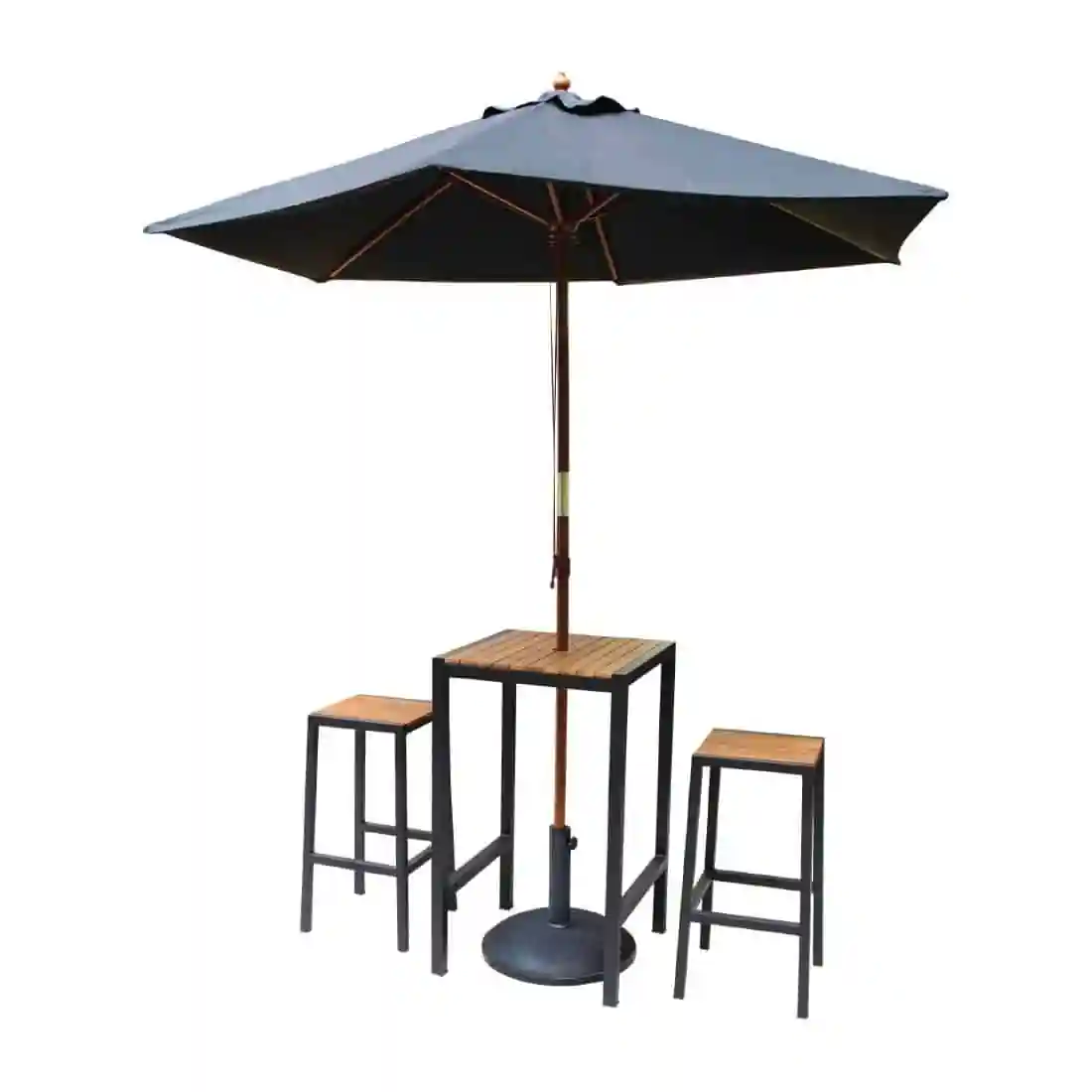 Bolero Black Steel & Acacia Wood Bar Stools (Pack of 2) - Image 8