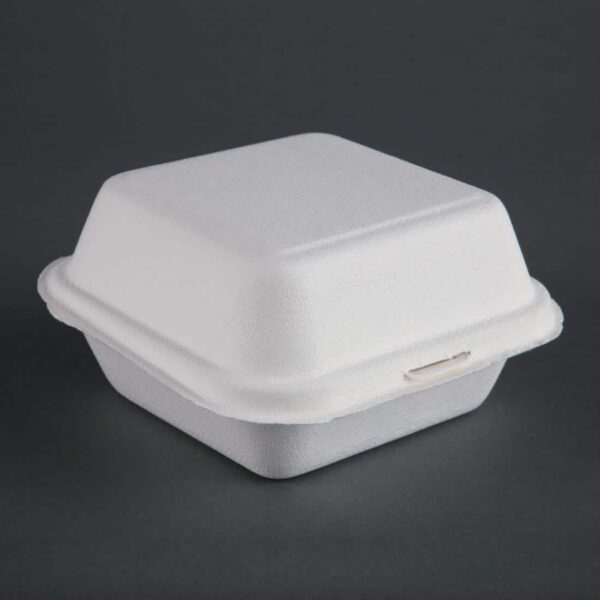 Fiesta Compostable Bagasse Burger Boxes with Bottom Ridges 153mm (Pack of 500) - Image 2
