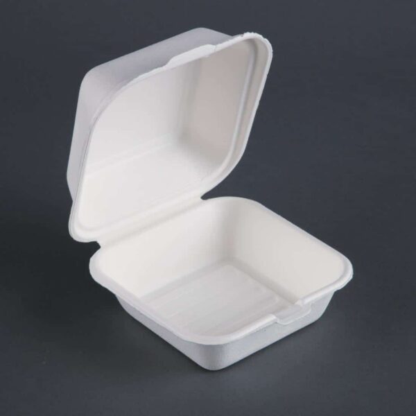 Fiesta Compostable Bagasse Burger Boxes with Bottom Ridges 153mm (Pack of 500) - Image 3