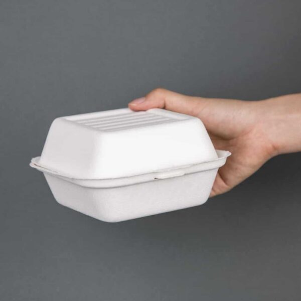 Fiesta Compostable Bagasse Burger Boxes with Bottom Ridges 153mm (Pack of 500) - Image 5