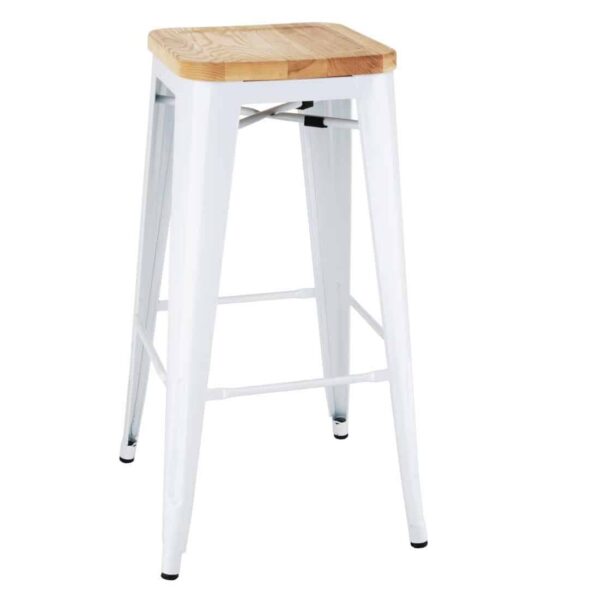 Bolero Bistro High Stools with Wooden Seatpad White (Pack of 4) - Image 2