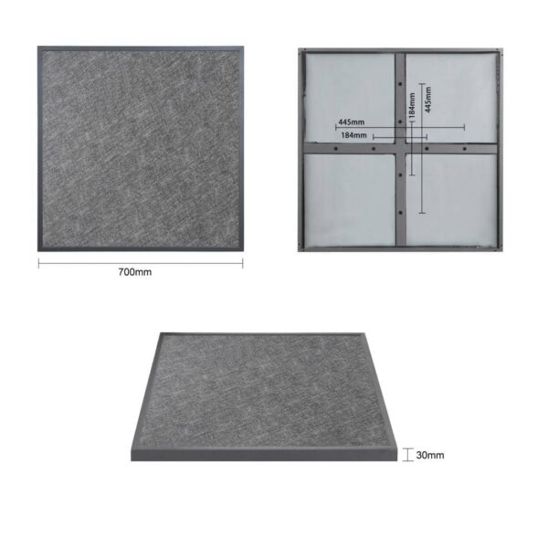 Bolero Black Brushed Mix Outdoor Tempered Glass Table Top Square Grey Trim 700mm - Image 6