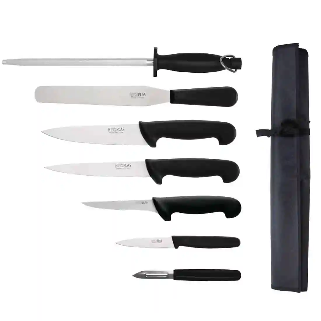 Hygiplas 7 Piece Starter Knife Set With 20cm Chef Knife and Roll Bag - Image 1