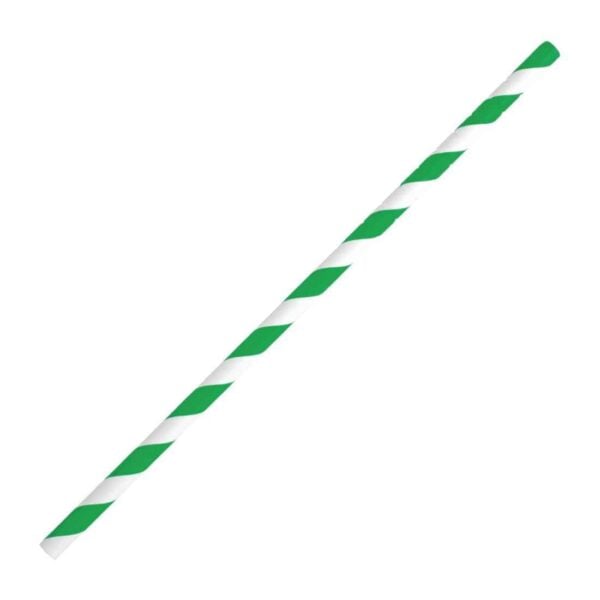 Fiesta Compostable Bendy Paper Straws Green Stripes (Pack of 250) - Image 2