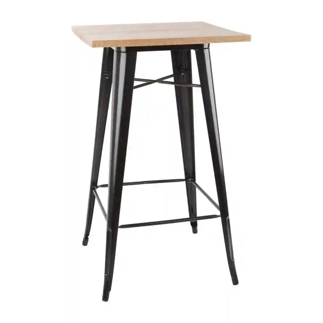 Bolero Bistro Bar Table with Wooden Top Black - Image 1