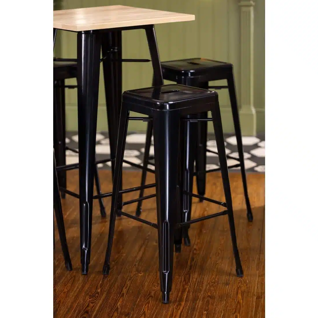 Bolero Bistro Bar Table with Wooden Top Black - Image 7