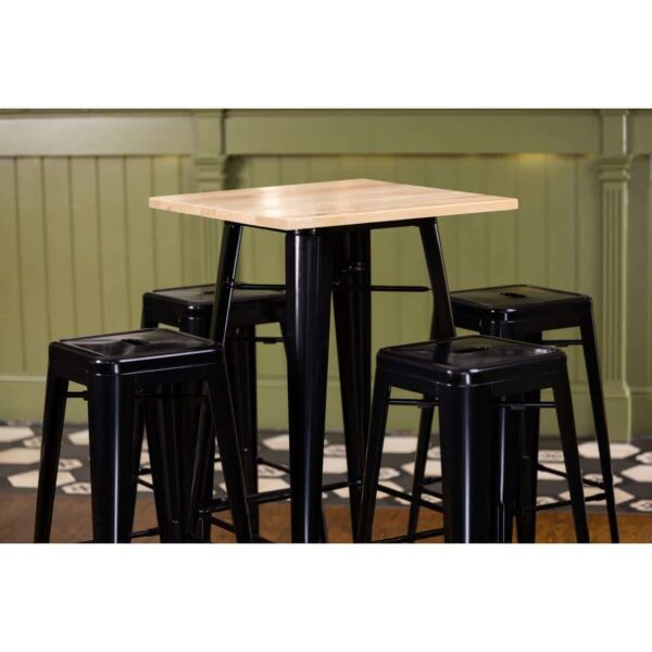 Bolero Bistro Bar Table with Wooden Top Black - Image 9