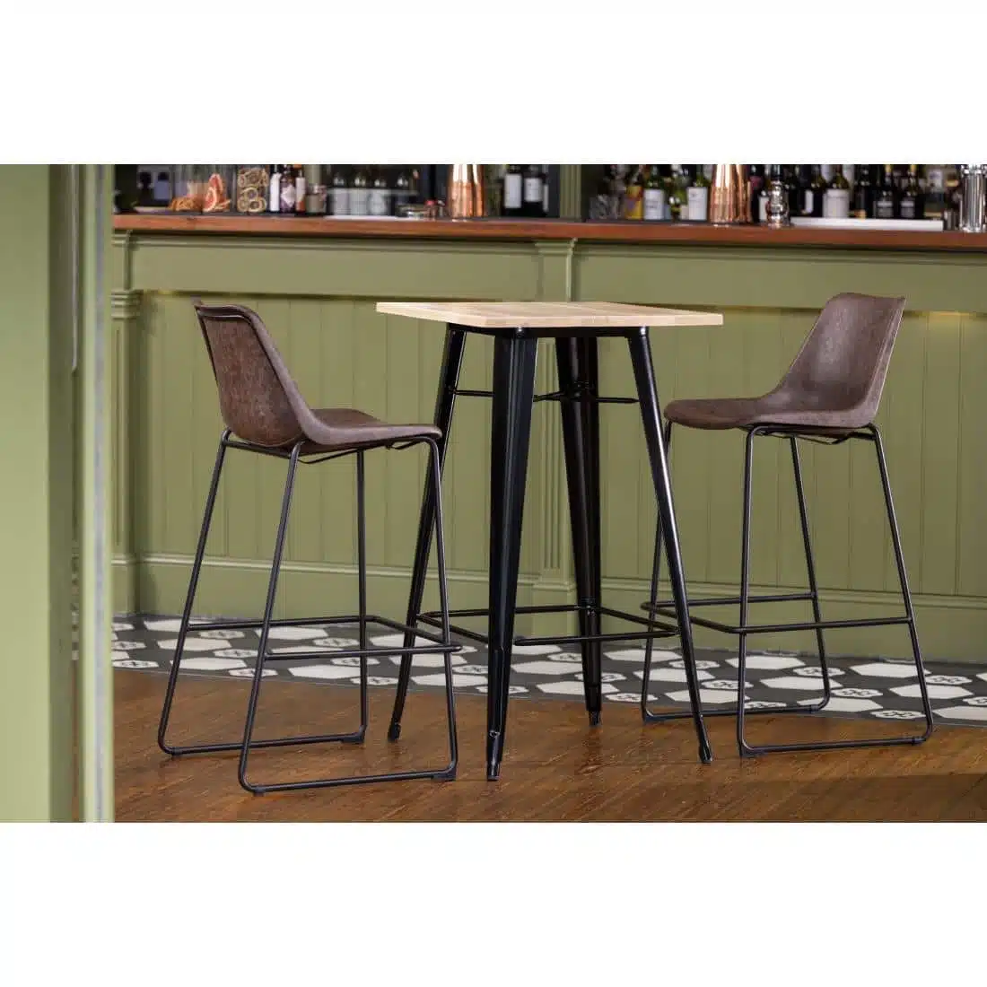Bolero Bistro Bar Table with Wooden Top Black - Image 14