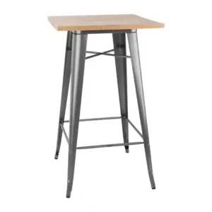 Bolero Bistro Bar Table with Wooden Top Gun Metal