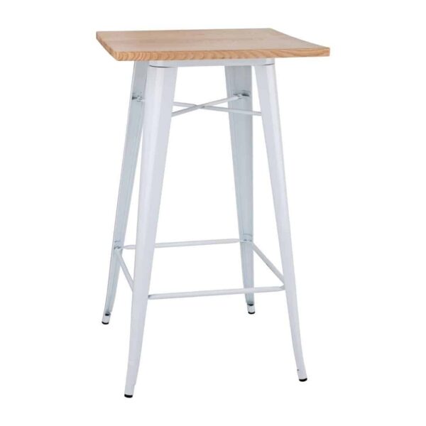 Bolero Bistro Bar Table with Wooden Top White (Single) - Image 2
